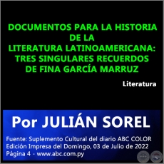  DOCUMENTOS PARA LA HISTORIA DE LA LITERATURA LATINOAMERICANA: TRES SINGULARES RECUERDOS DE FINA GARCA MARRUZ - Por JULIN SOREL - Domingo, 03 de Julio de 2022